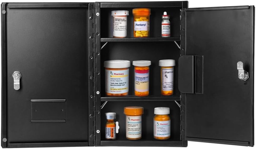 Gabinete doble puerta negro mediano con bloqueo 14.5x9.5x4