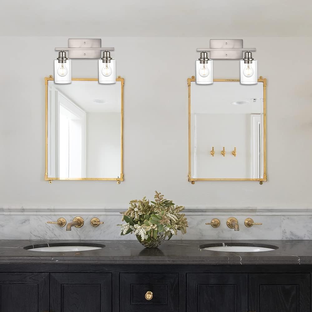 Lámpara tocador baño 2 luces níquel cepillado vidrio