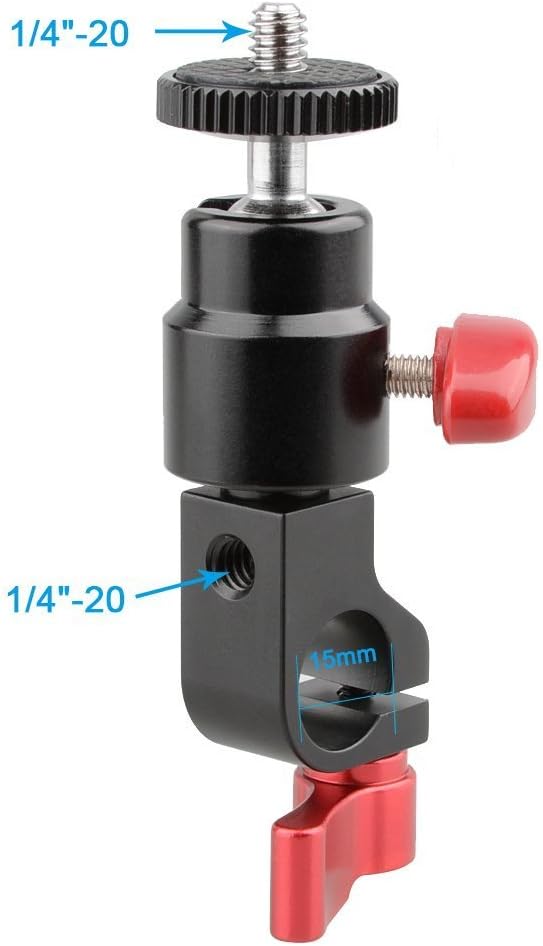 Abrazadera varilla 0.591pulg adaptador bola 1/4-20 2 pzas rojo