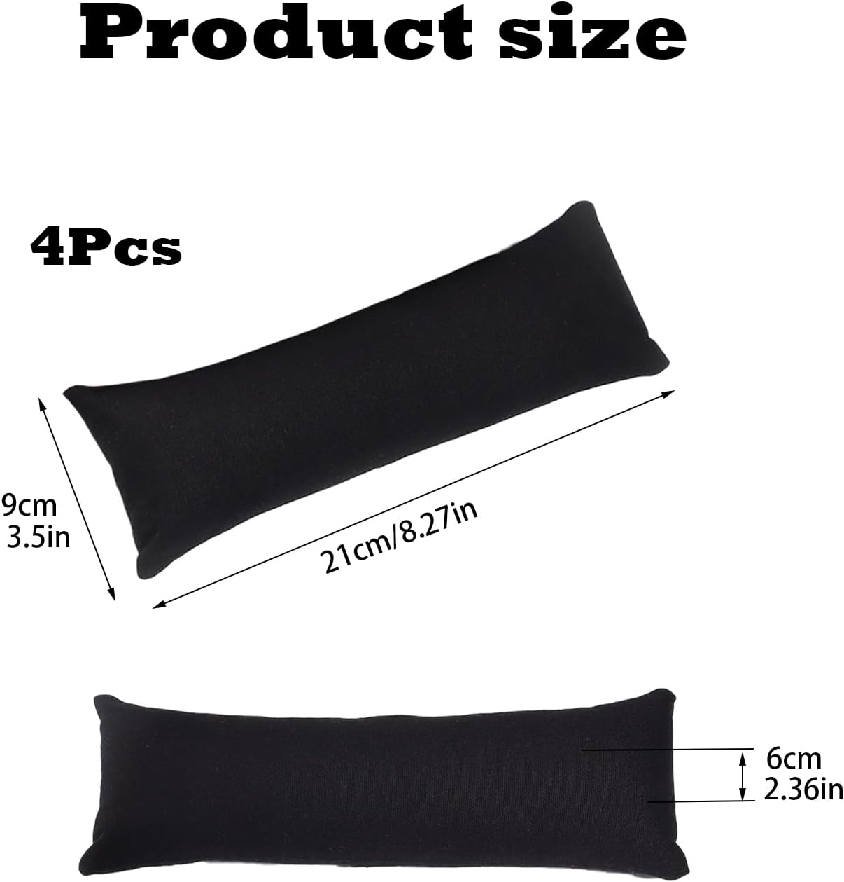 4 Almohadas largas terciopelo negro para reloj y joyas