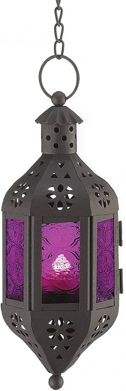 Farol decorativo de metal y vidrio con luz