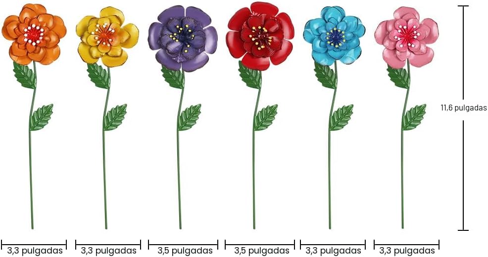 Set 6 estacas decorativas metal flores jardín