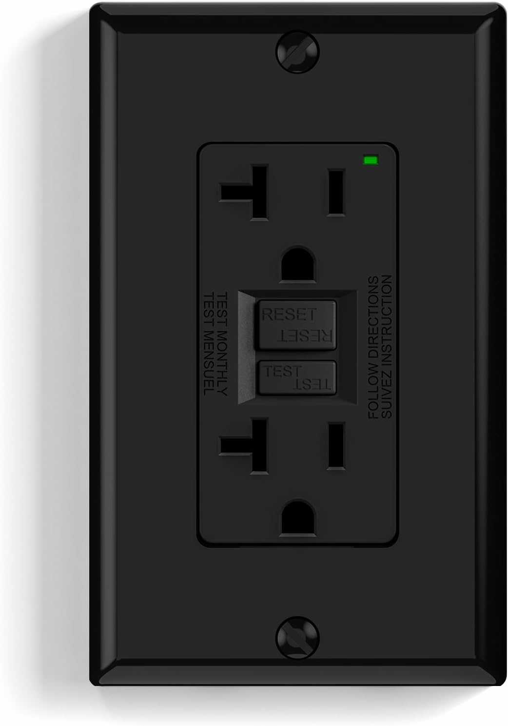 Toma GFCI 20A con indicador LED diseño estrecho negro
