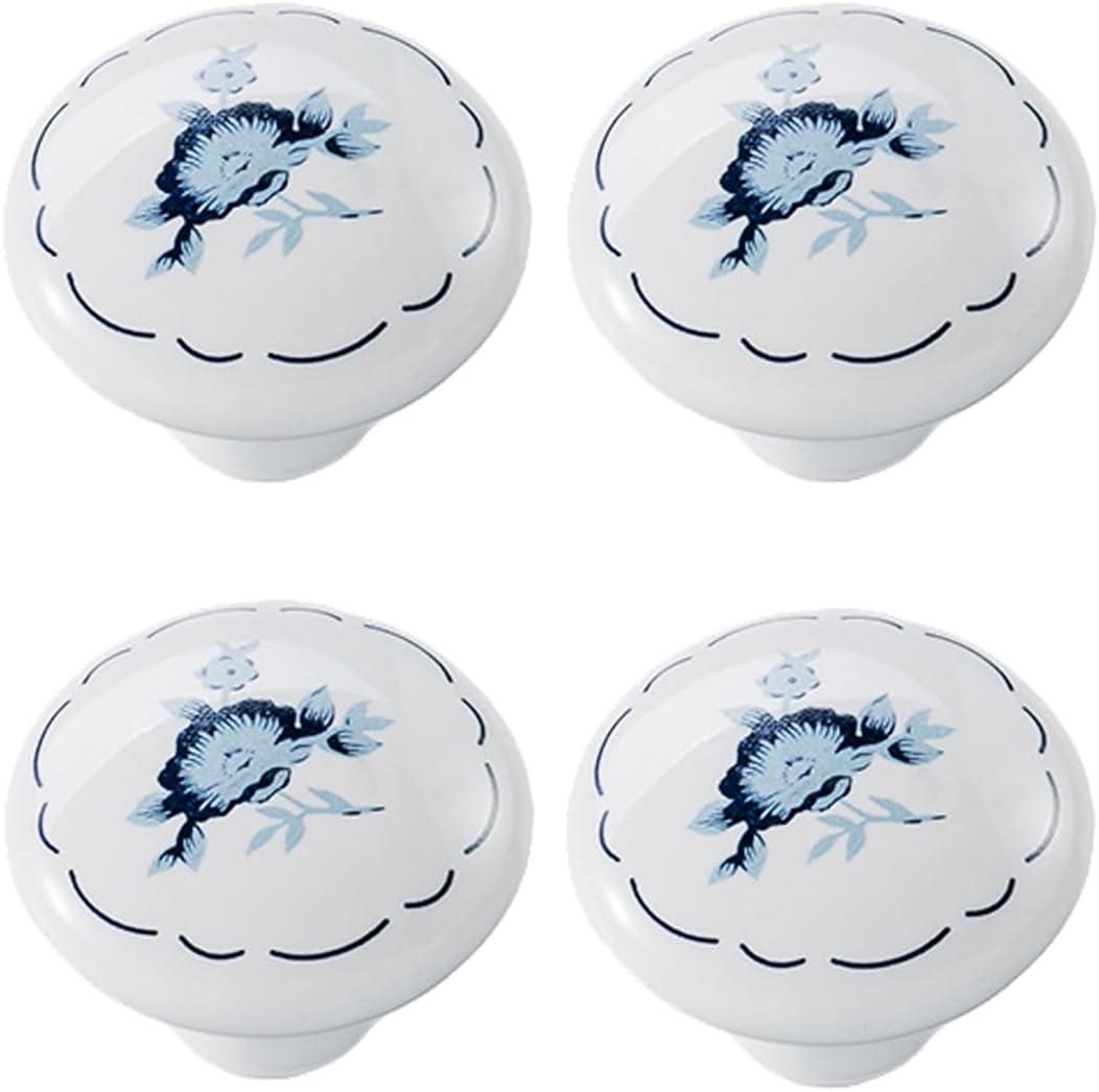 Pomos cajón cerámica pintada azul vintage set 4