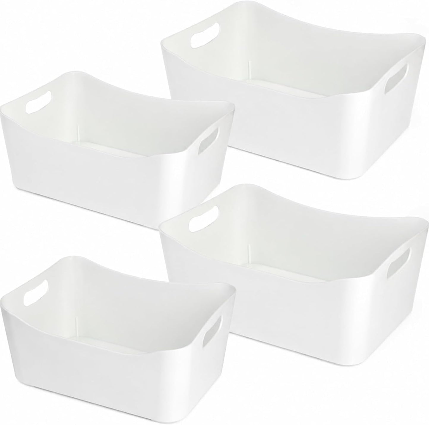 4 Pzas Cubos Almacenamiento Plástico Blanco con Asas