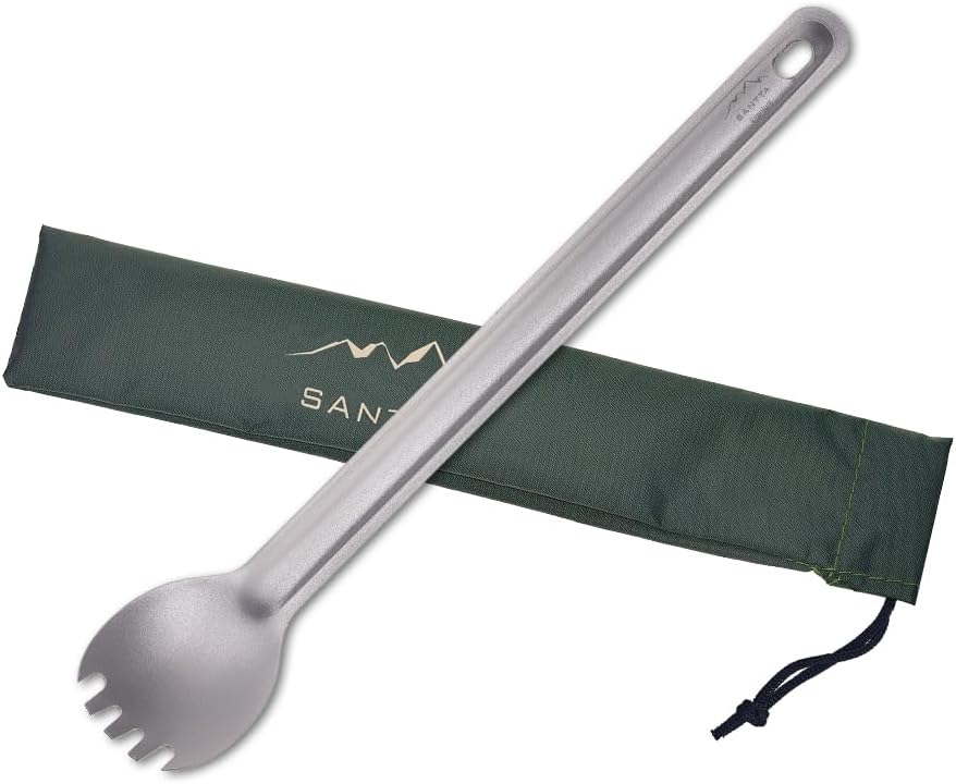 Tenedor titanio mango largo cuchara 8.5pulg bolsa mochilero camping