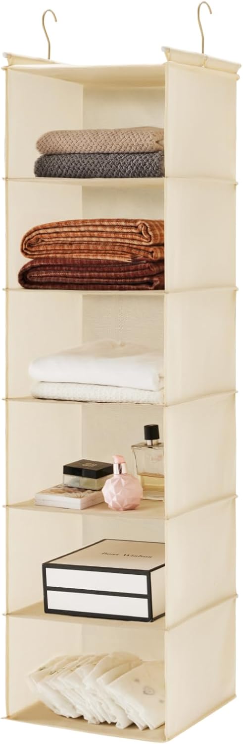 Organiz. colgante armario 6 niveles tela con ganchos beige