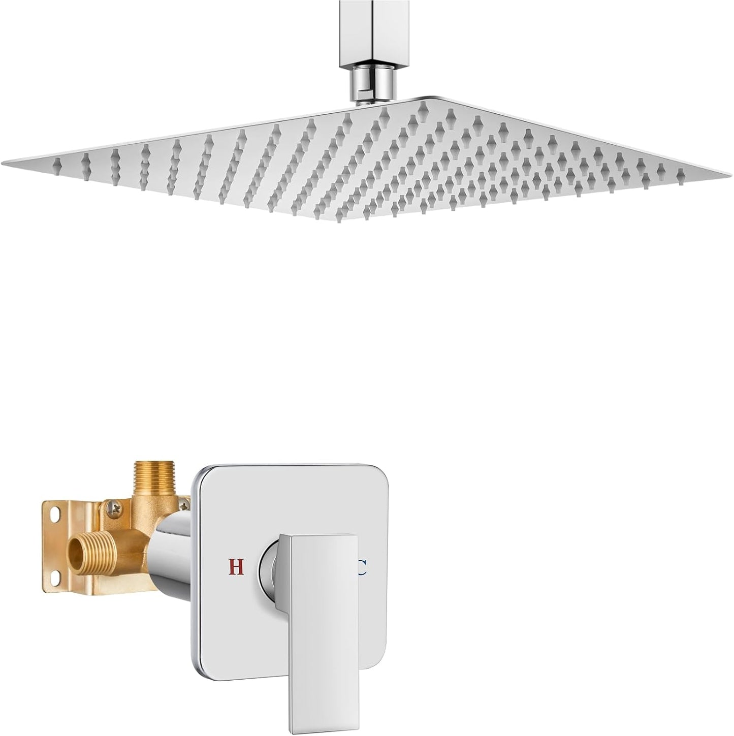 Grifo ducha cuadrado acero inox con manija y válvula