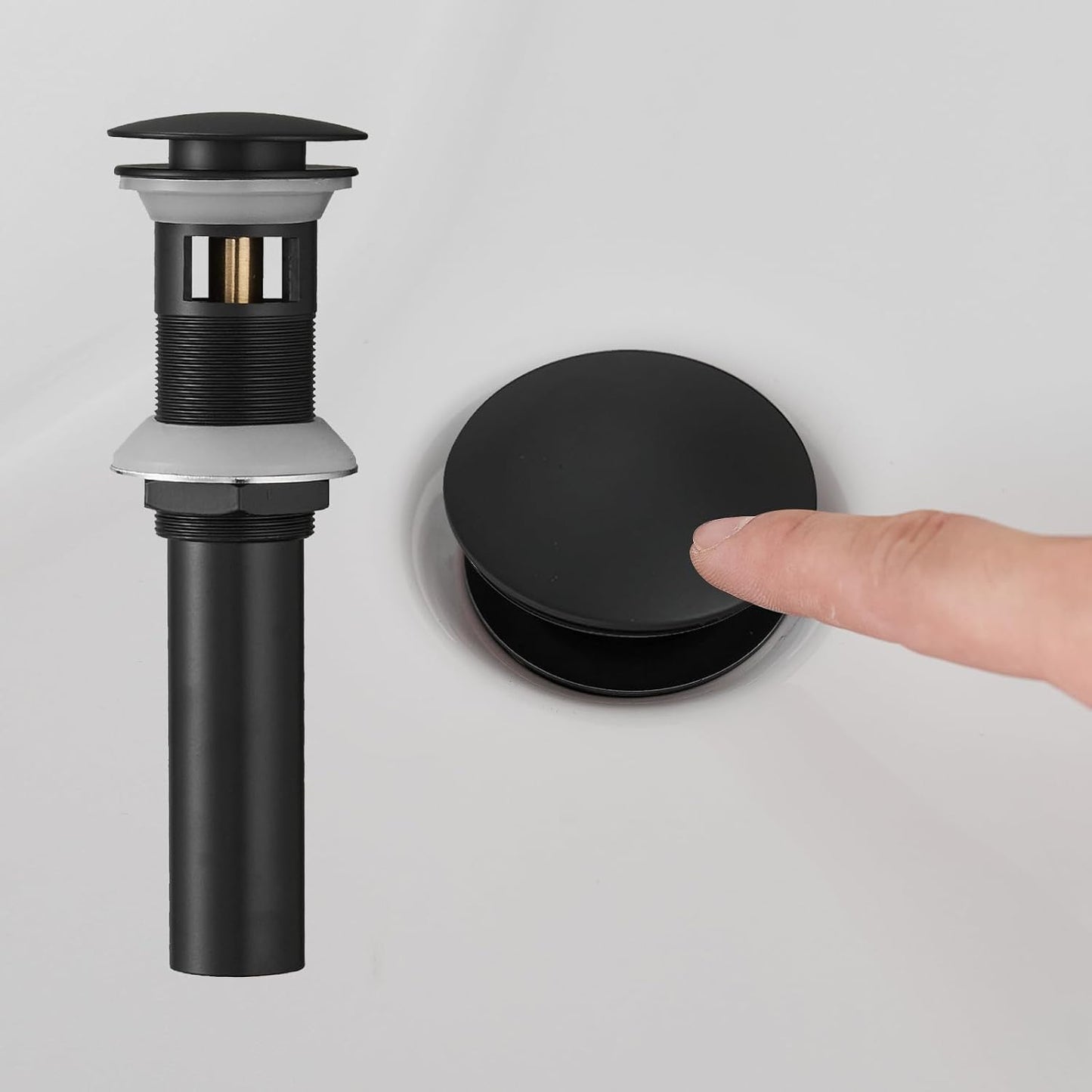 Tapón drenaje baño negro con desbordamiento 1-1/2 a 1-3/4 pulg