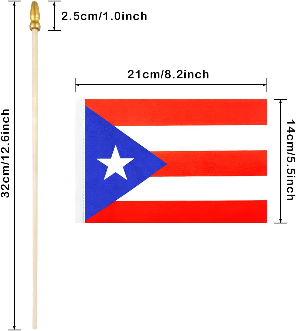 Mini banderas mano Puerto Rico poste madera 12 pzas
