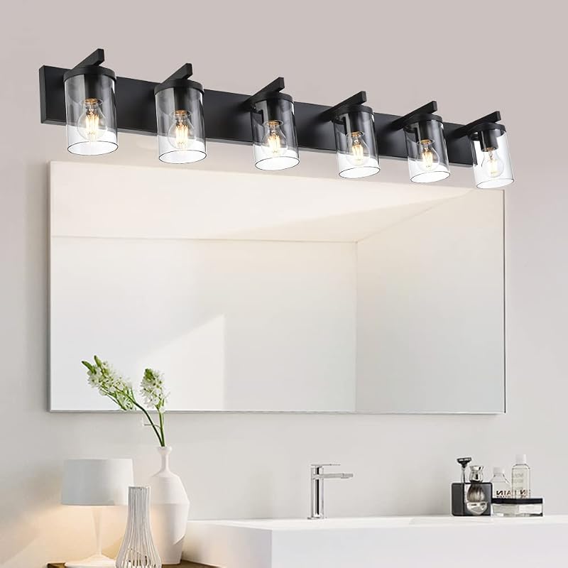 Lámpara pared cristal negro 6 luces vintage para baño cocina