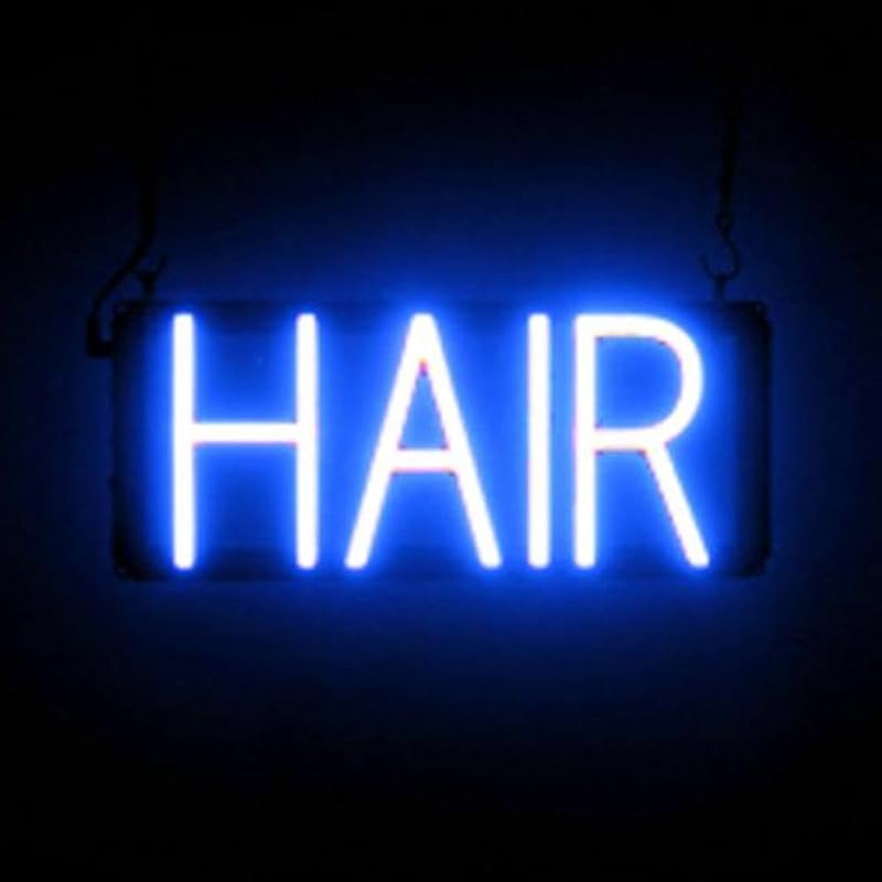 Letrero peluquería LED azul 14.7x6.3" 8 animaciones