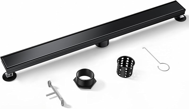 Desagüe ducha 60" acero inox 304 negro pies ajustables
