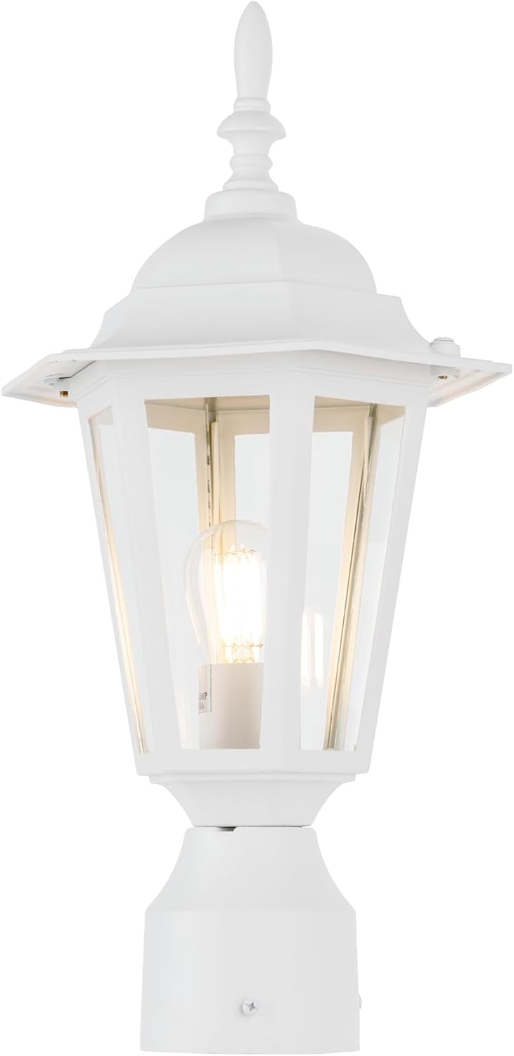 Lámpara poste exterior 16pulg aluminio vidrio blanco