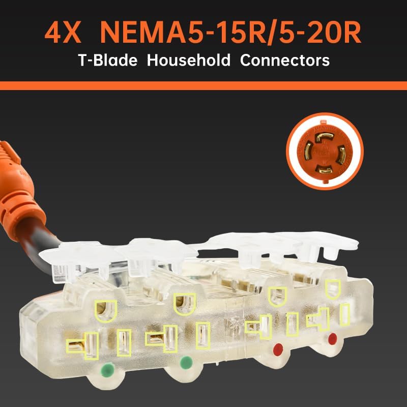 Cable adaptador RV 30A a 20A L14-30P a 5-15R