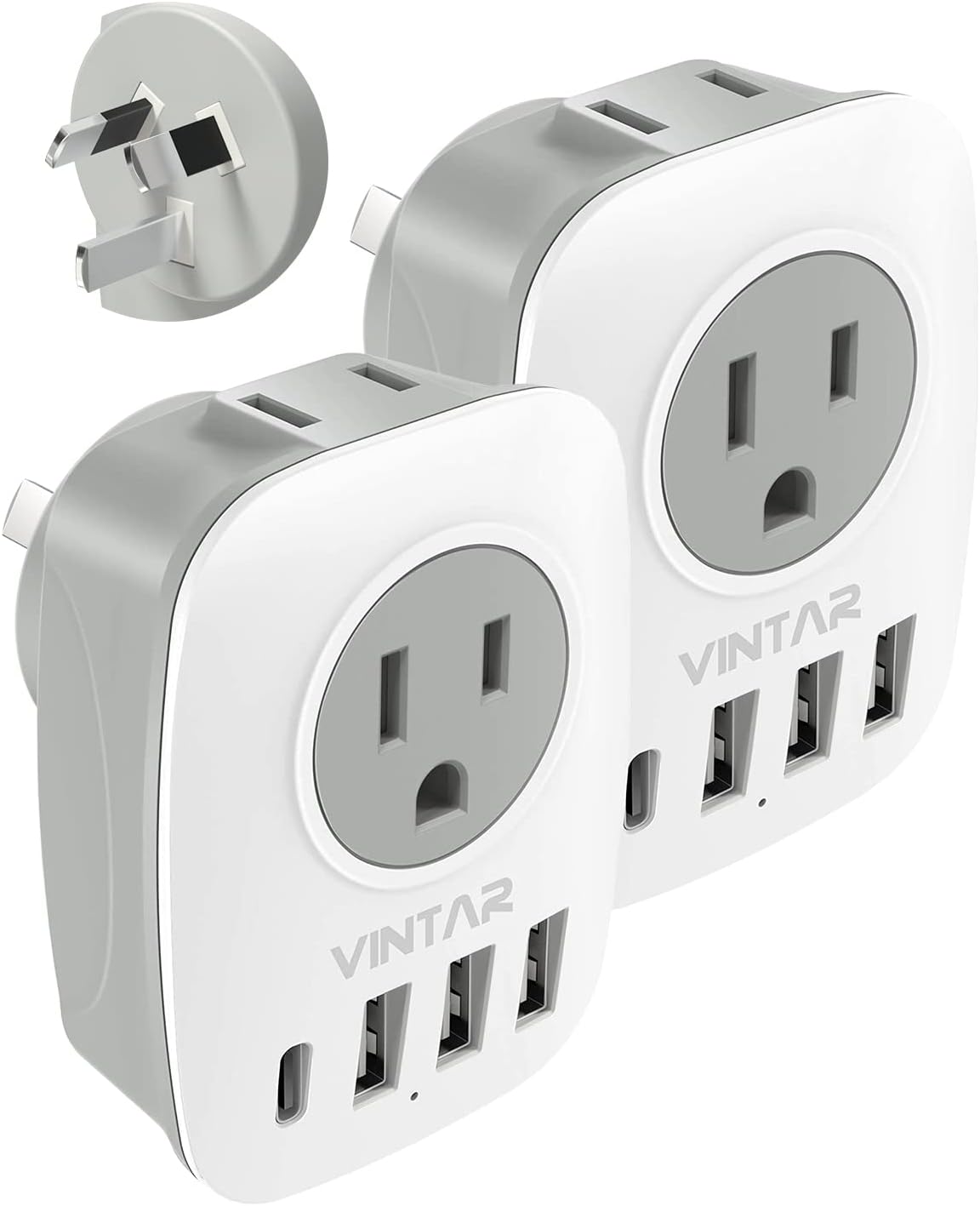 Adaptador viaje tipo I 6 en 1 con USB C y enchufes EE.UU.