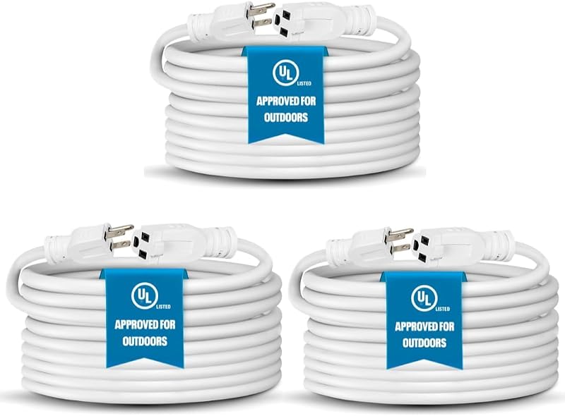 Cable extensión 16/3 20ft UL pack 3 color blanco