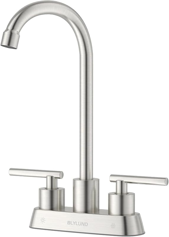 Grifo fregadero bar acero inox 4" arco alto 2 orificios