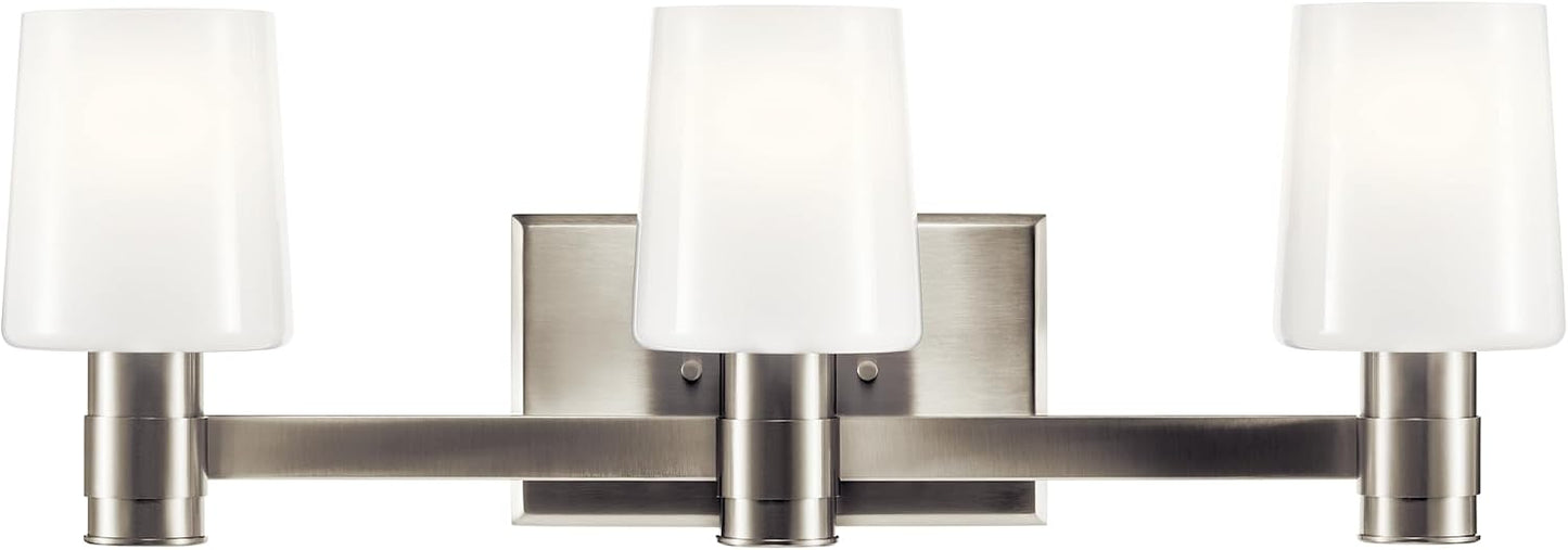 Vanidad 3 Luces Vidrio Opal Níquel Cepillado Baño 8.25x24