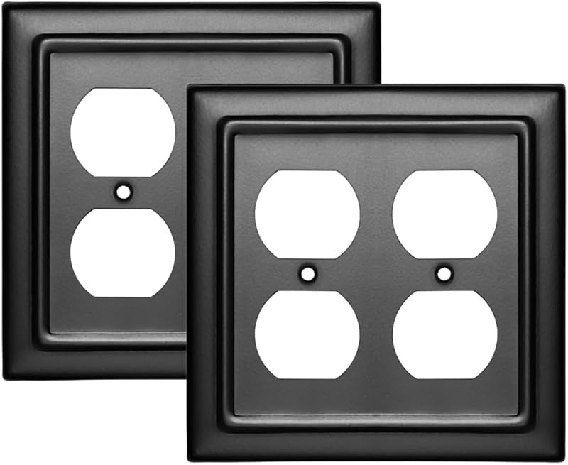 Placa pared dúplex 2 bandas cubiertas enchufe negro mate pack 2