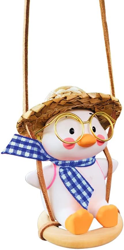 Colgante pato para espejo auto decoración linda corbata azul
