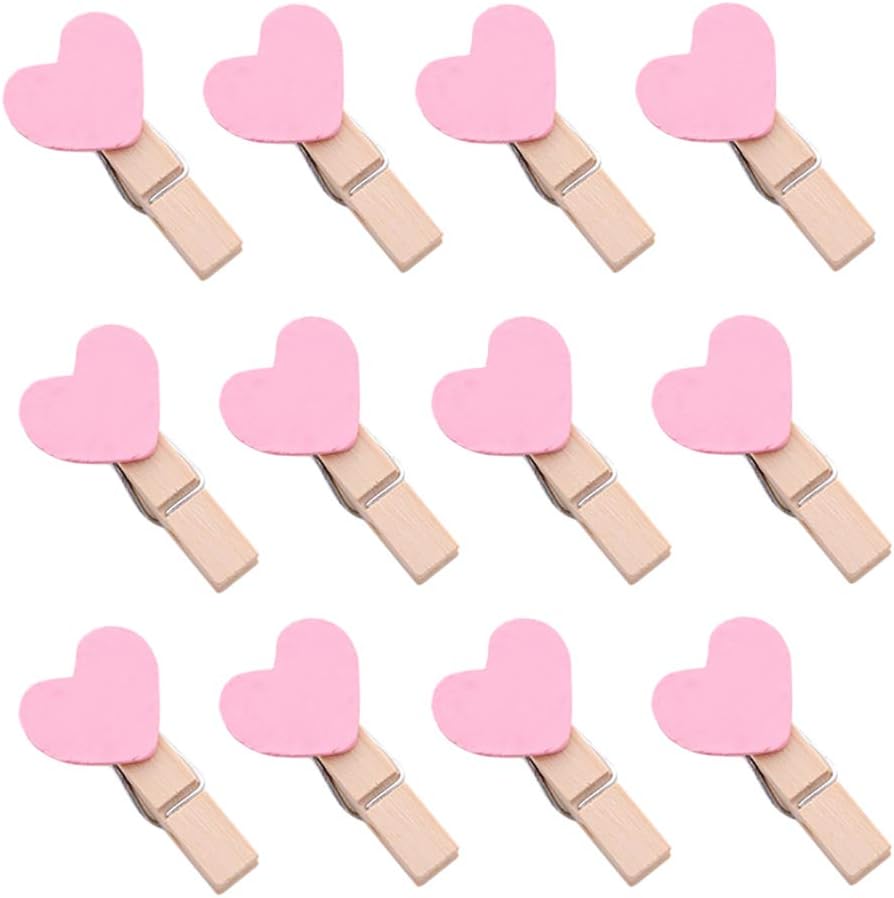 Pinzas madera corazón 50pzas para ropa papel clavijas rosa