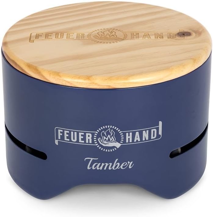 Parrilla carbón mesa acero polvo madera tapa 7.9pulg azul