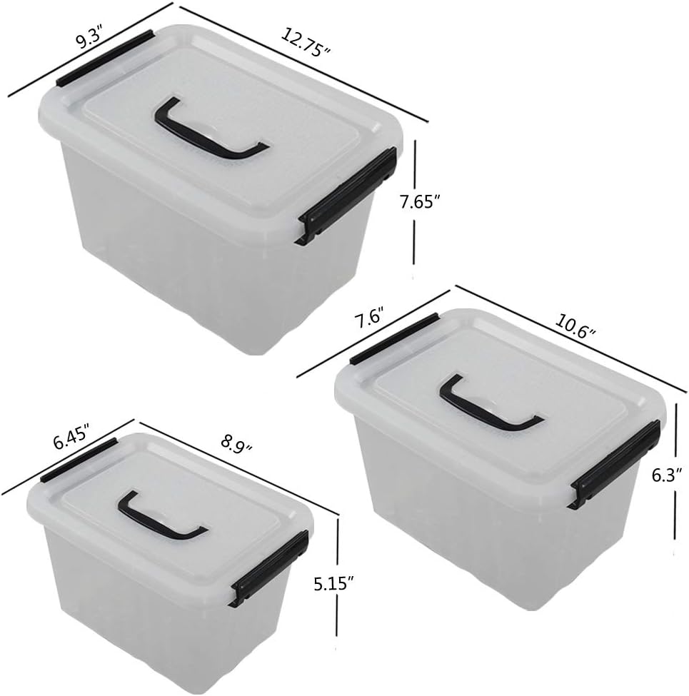 3 Pzas Caja Almacenamiento Plástico 12-6-3.5qt Con Pestillo