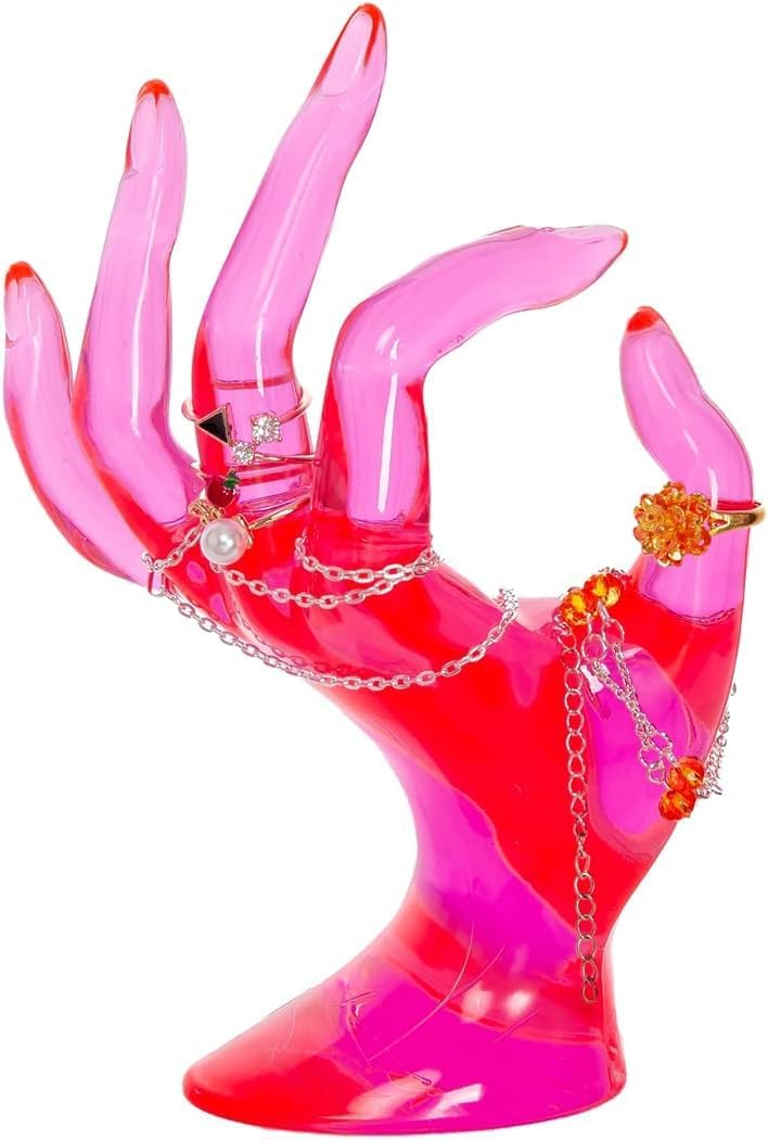 Soporte anillo forma mano estante joyas Y2K rojo