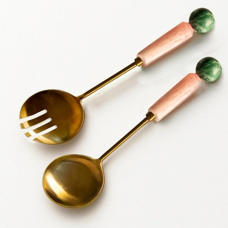 Servidores ensalada metal rosa con pinzas resina