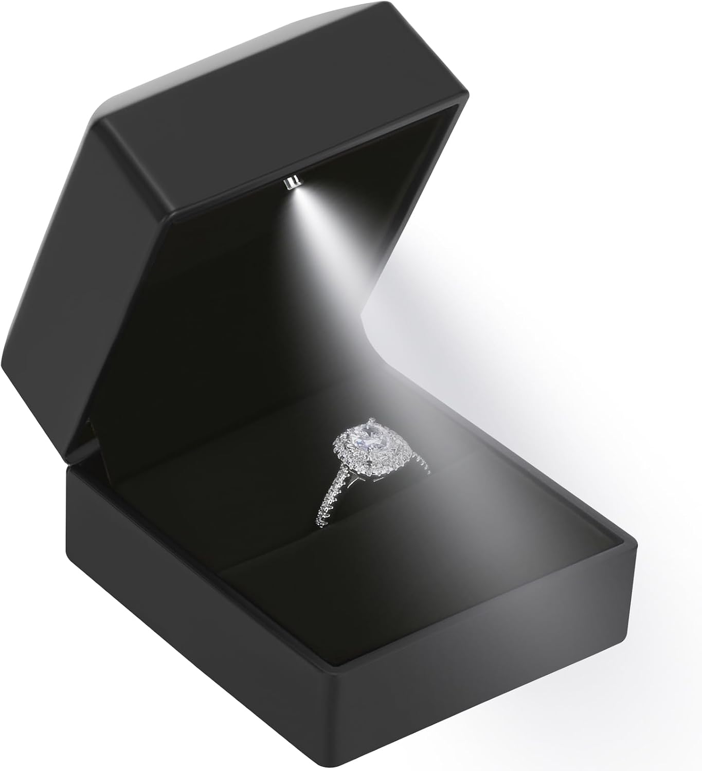 Caja pendientes anillo LED lujo regalo joyas negro
