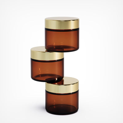 3 Pzas Tarros Vidrio Ámbar 2oz con Tapas para Viaje