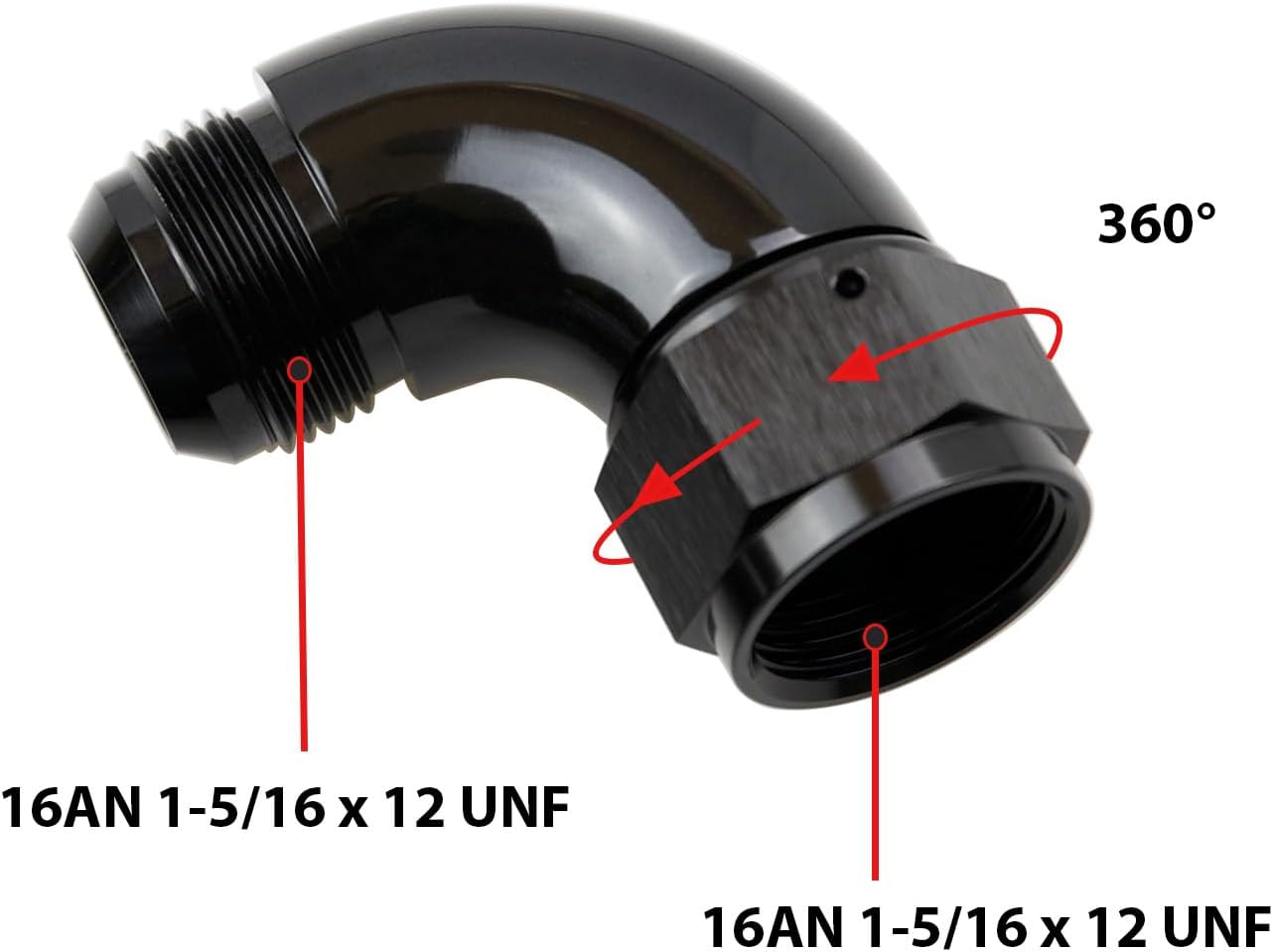 Adaptador codo aluminio negro 90 grados AN16