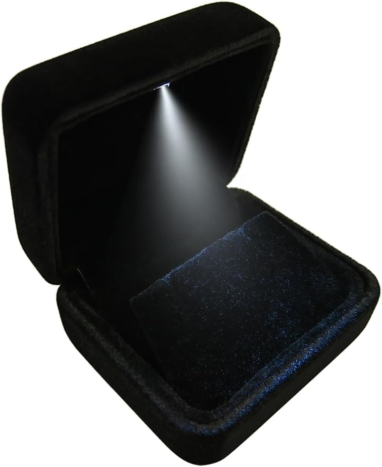 Caja terciopelo pendientes luz LED regalo joyería boda