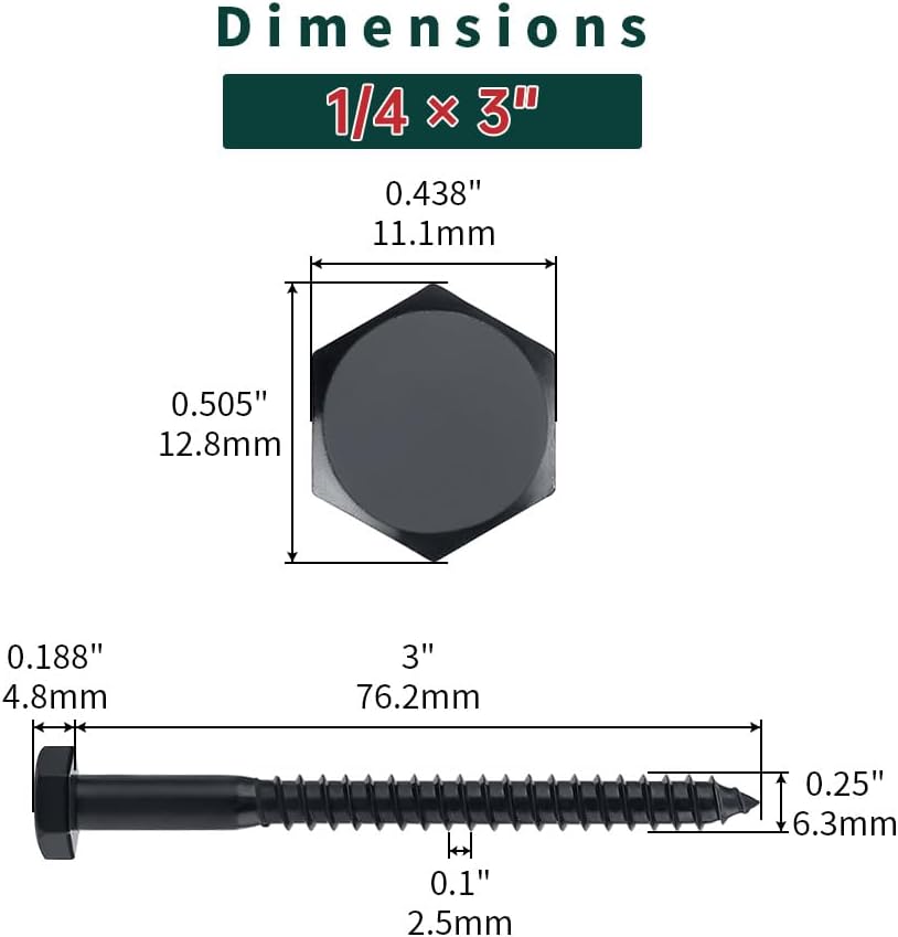 Tornillos hex 1/4x3 acero inox 304 18/8 negro