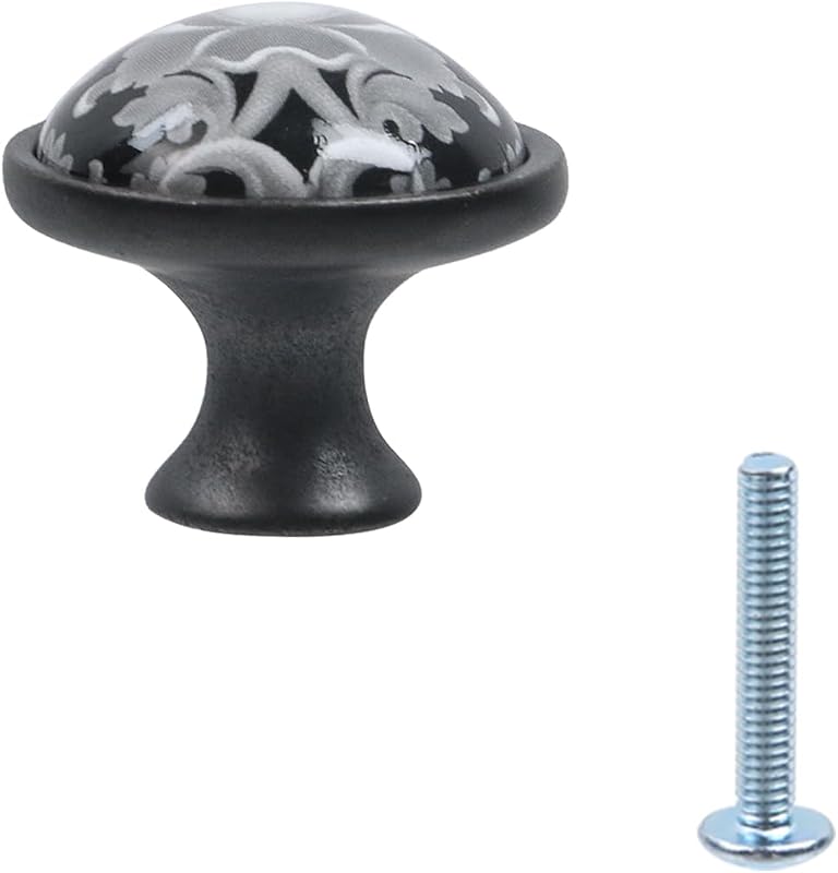 4 Pomos Cerámica Cajones 1.3pulg Blanco Negro