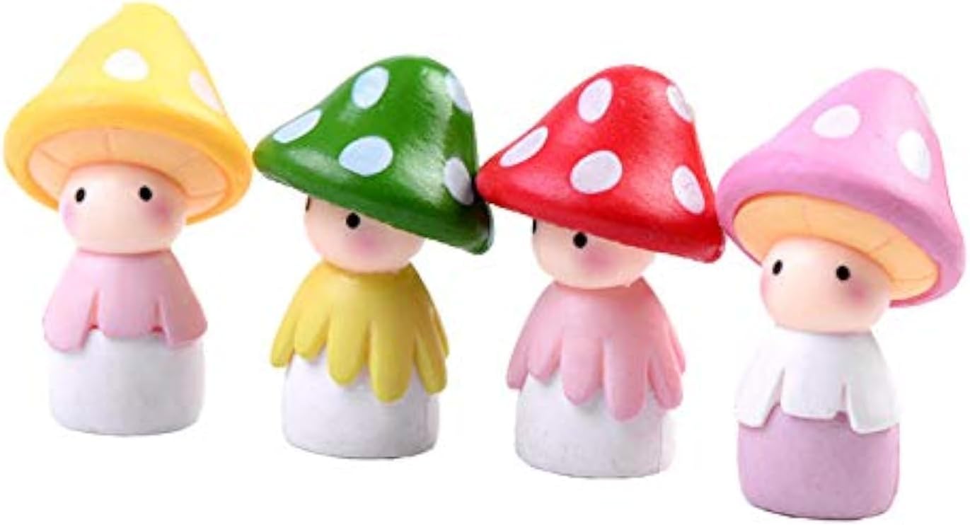 Figuras muñeca hongos hadas 4 pzas decoración jardín