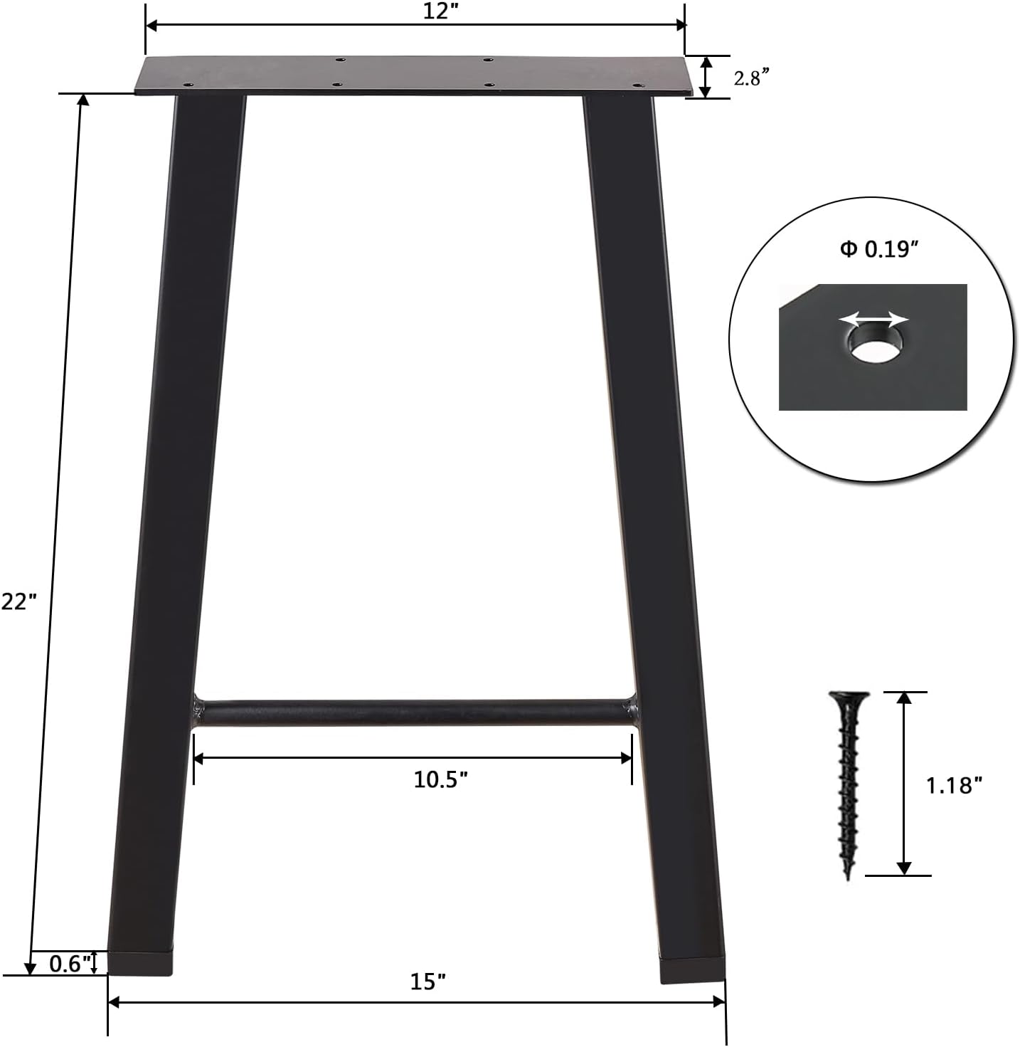 Patas metal mesa centro 22pulg set 2 negro
