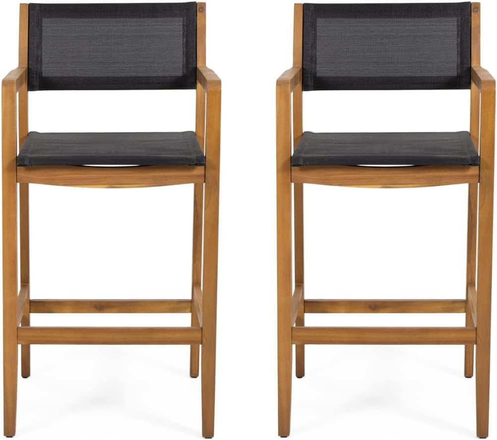 Taburetes acacia malla exterior set 2 teca y negro