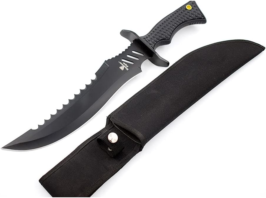 Cuchillo supervivencia estilo Rambo con funda nylon negro