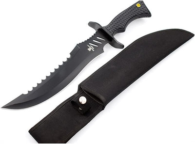 Cuchillo supervivencia estilo Rambo con funda nylon negro