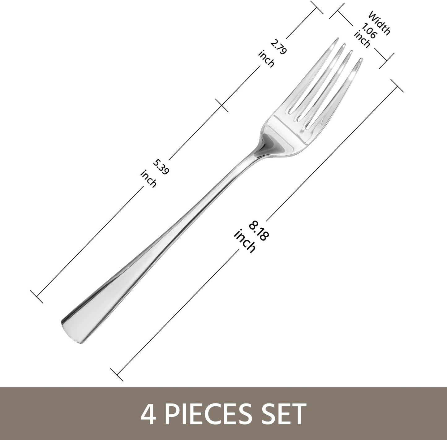 Set 4 tenedores acero inox 18/10 plateado para hogar cocina bodas