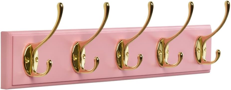 Perchero bambú pared 17" 5 ganchos dobles rosa dorado