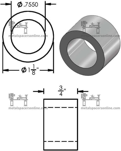 Espaciador aluminio redondo 1-1/8x3/4 sin roscar comp 3/4 o M18/M19
