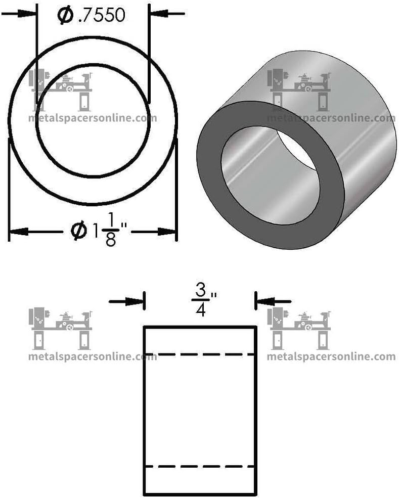 Espaciador aluminio 1-1/8x3/4 ID redondo para pernos M18/M19