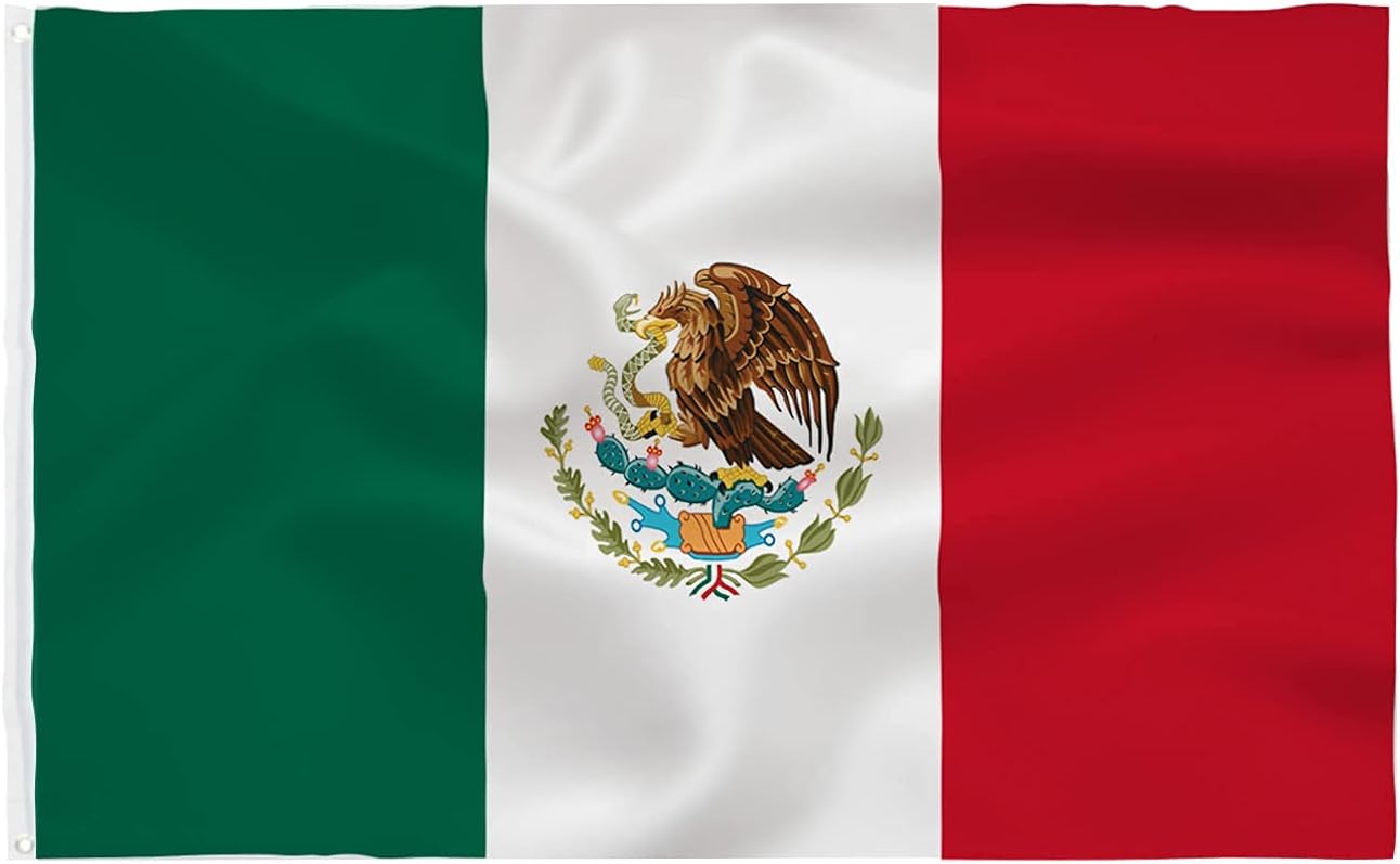 Bandera México 3x5ft poliéster color vivo ojales latón
