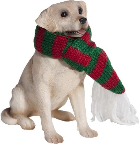 Labrador Retriever amarillo con bufanda roja y verde Navidad
