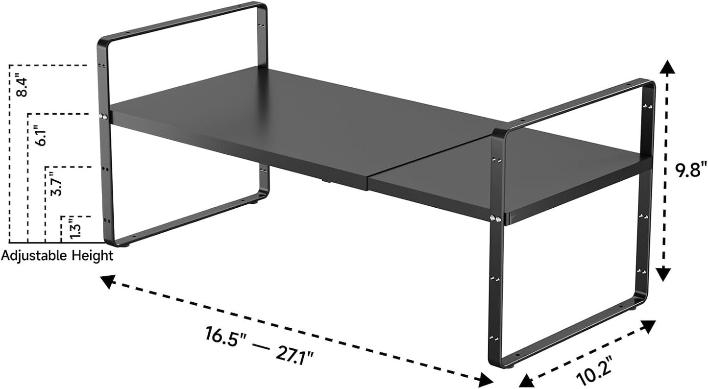 2 Pzas Estante Apilable 16.5-27pulg Organiz. Especias Negro