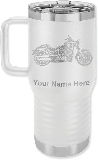 Taza viaje aislada vacío 20oz con asa motocicleta blanco