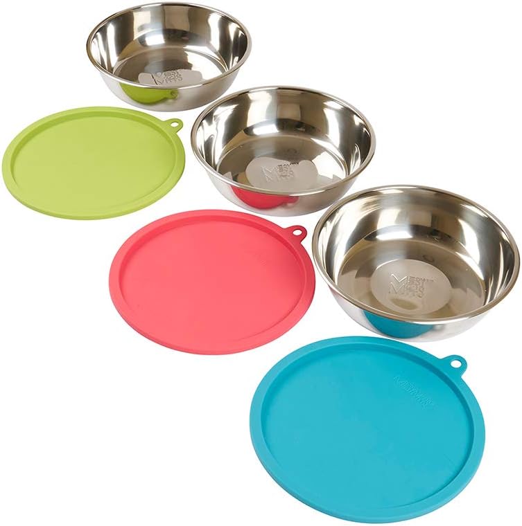 Set 6 Pzas Cuencos Acero Inox Tapas Silicón Viaje Mascotas